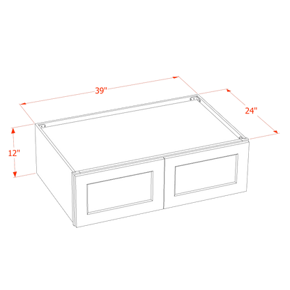 TW-W391224: Creamy White Shaker 39"W x 12"H x 24"D 2 Doors Standard Bridge Wall Cabinet