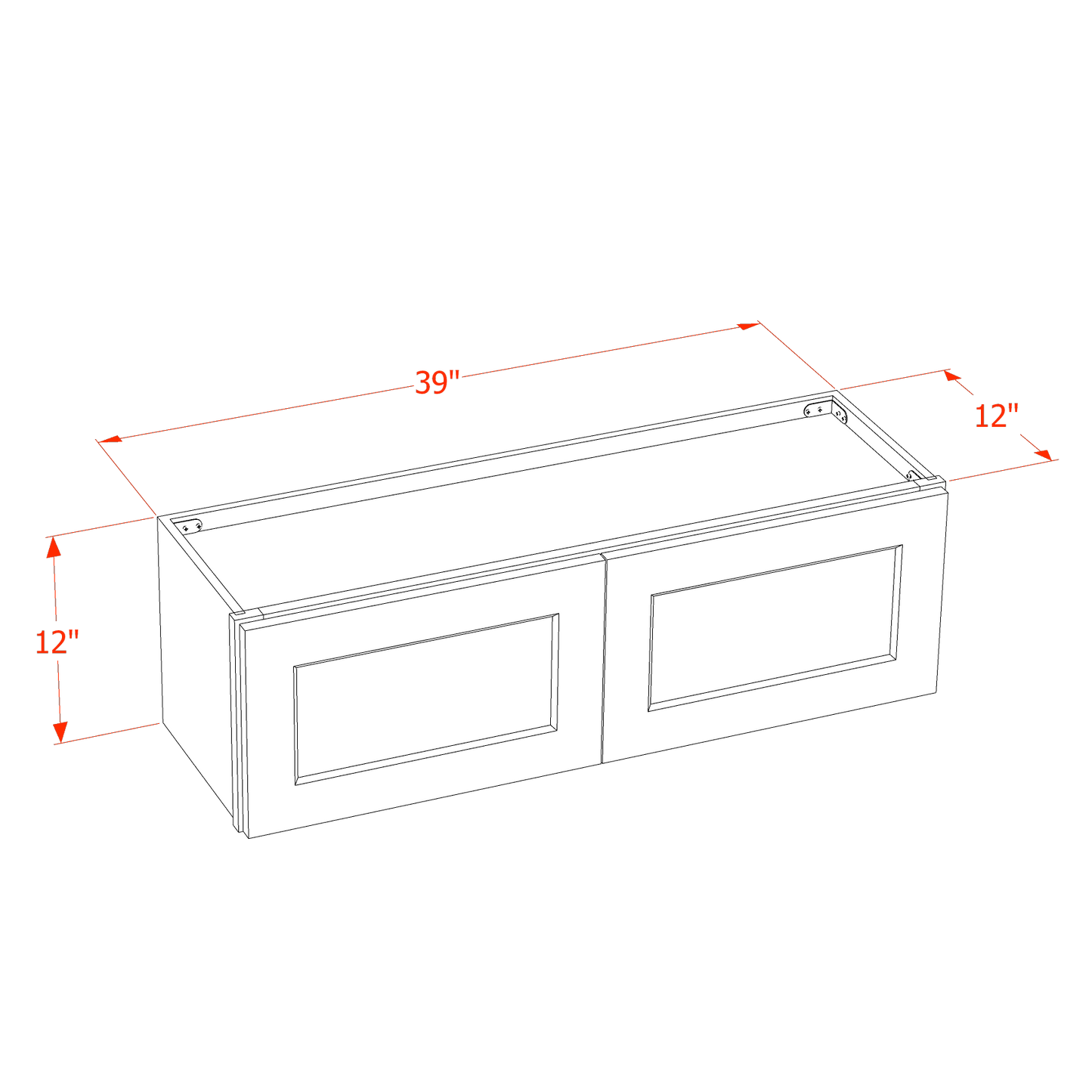 TW-W3912: Creamy White Shaker 39"W x 12"H 2 Doors Standard Wall Bridge Cabinet