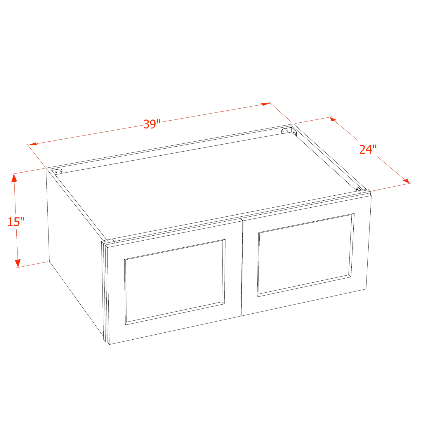 TW-W391524: Creamy White Shaker 39"W x 15"H x 24"D 2 Doors Standard Bridge Wall Cabinet