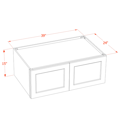 TW-W391524: Creamy White Shaker 39"W x 15"H x 24"D 2 Doors Standard Bridge Wall Cabinet