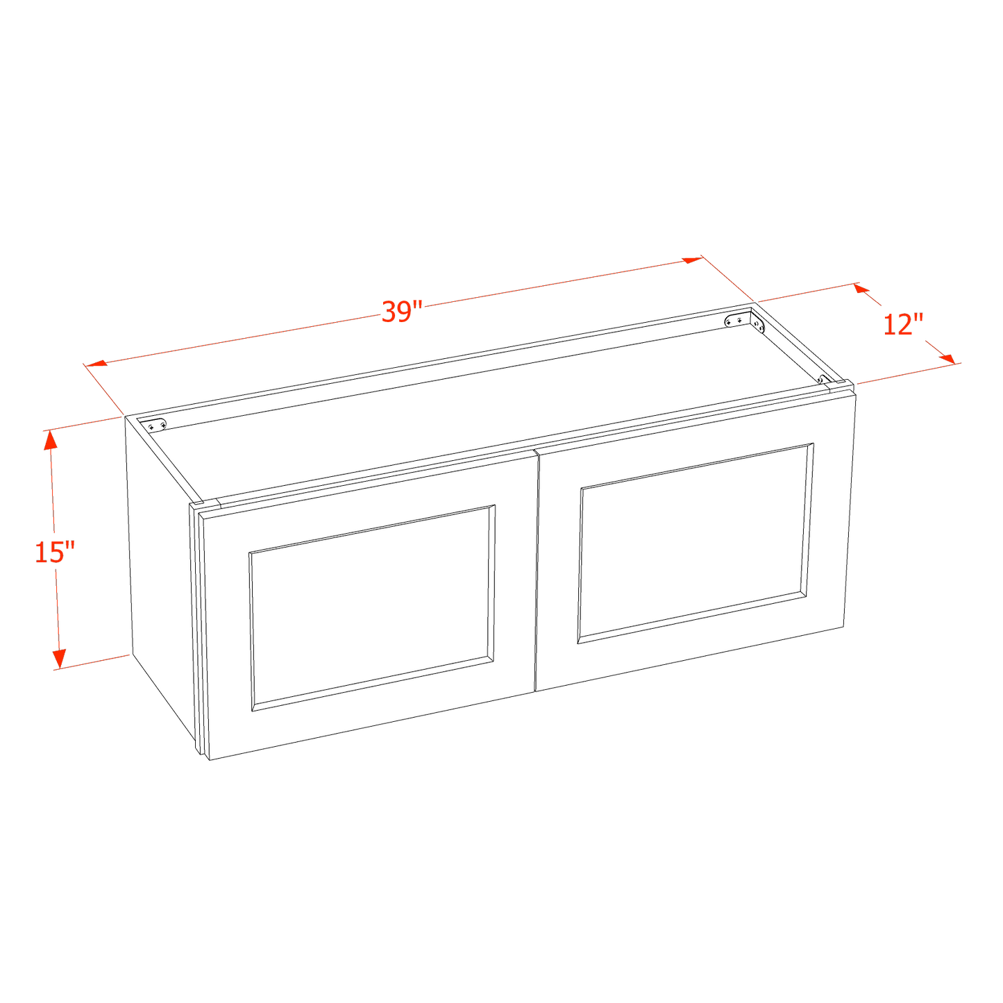 TW-W3915: Creamy White Shaker 39"W x 15"H 2 Doors Standard Wall Bridge Cabinet