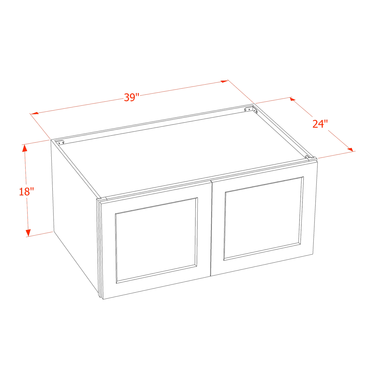 TW-W391824: Creamy White Shaker 39"W x 18"H x 24"D 2 Doors Standard Bridge Wall Cabinet