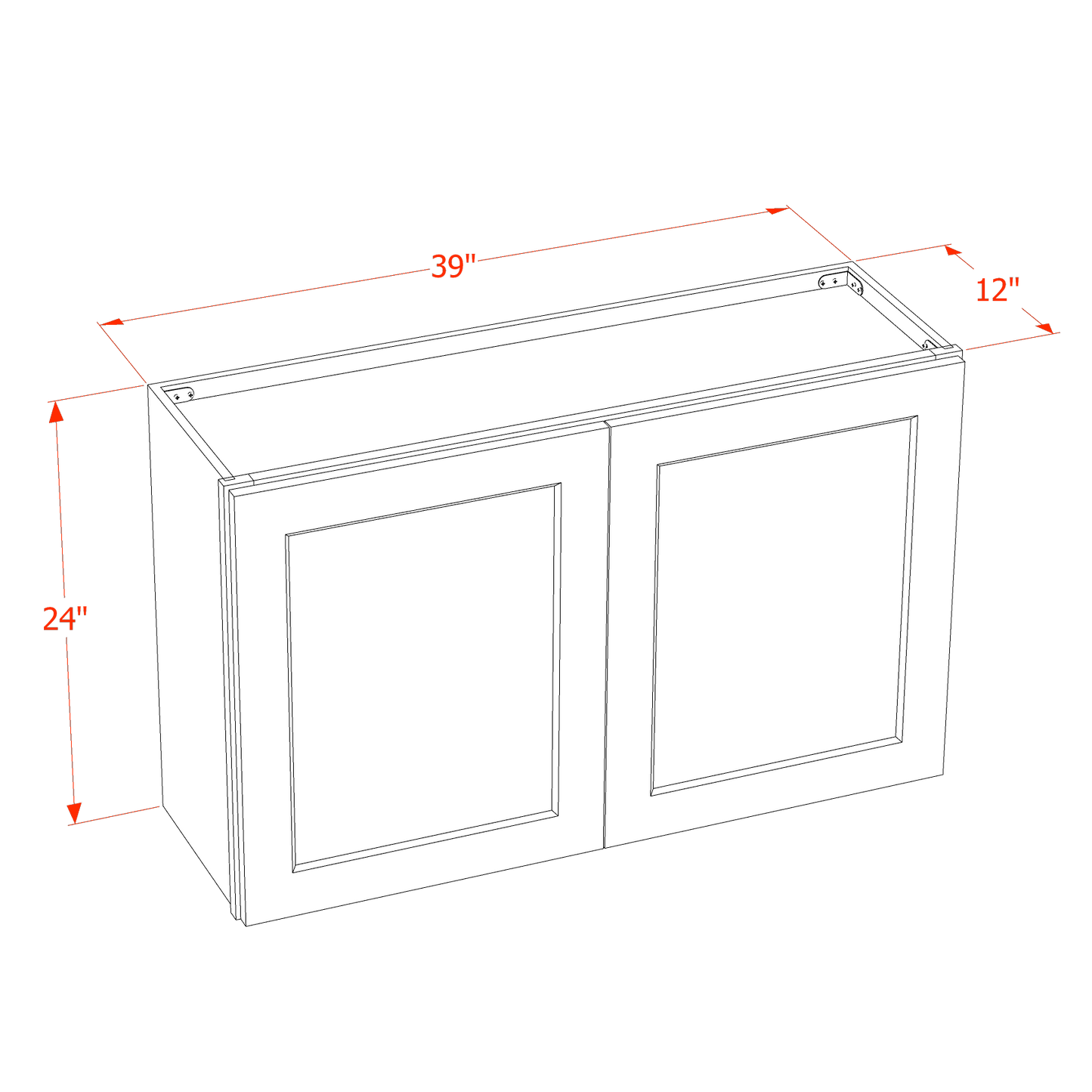 TW-W3924: Creamy White Shaker 39"W x 24"H 2 Doors Standard Wall Bridge Cabinet