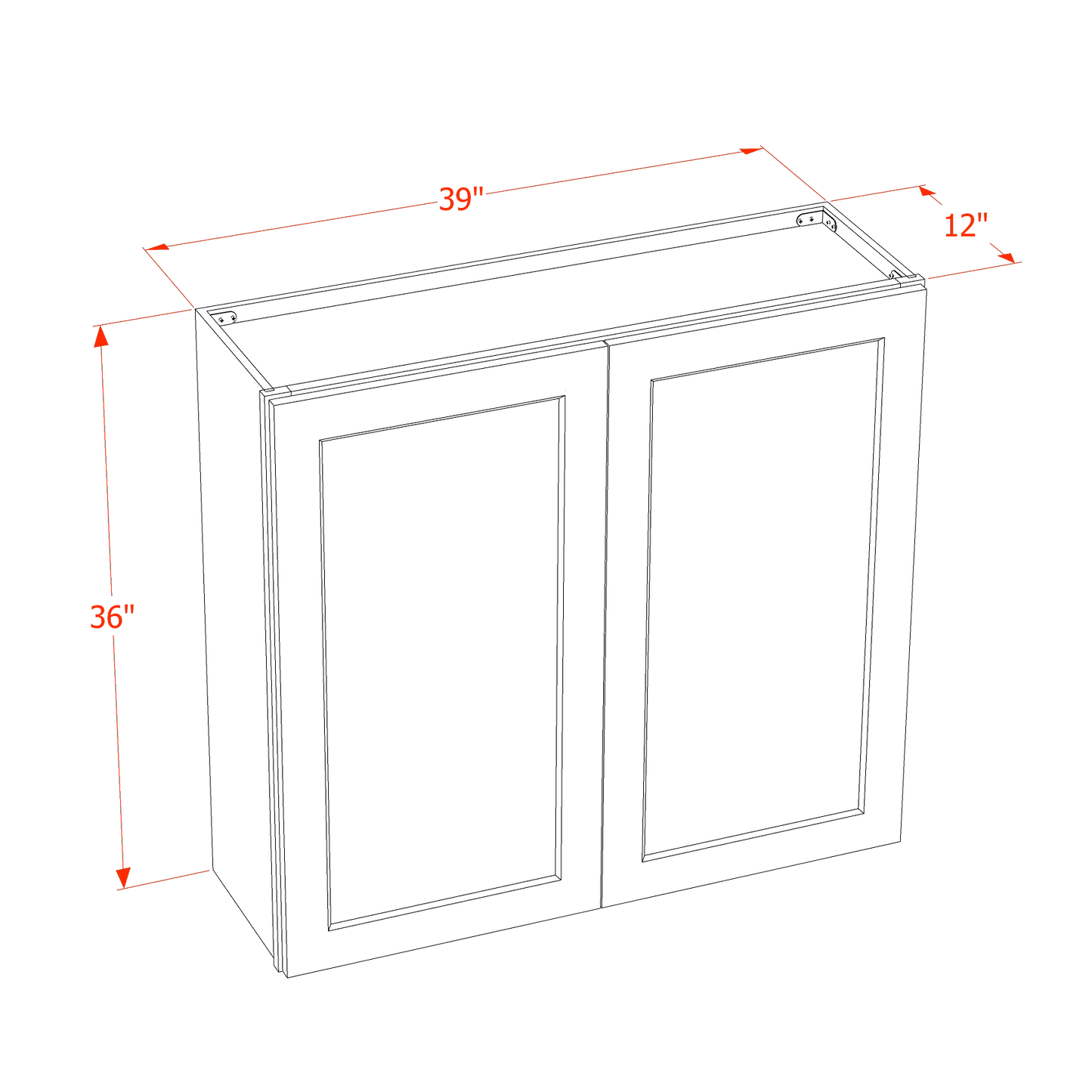 TW-W3936: Creamy White Shaker 39"W x 36"H 2 Doors & 2 Shelves Standard Wall Cabinet