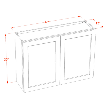 TW-W4230: Creamy White Shaker 42"W x 30"H 2 Doors & 2 Shelves Standard Wall Cabinet