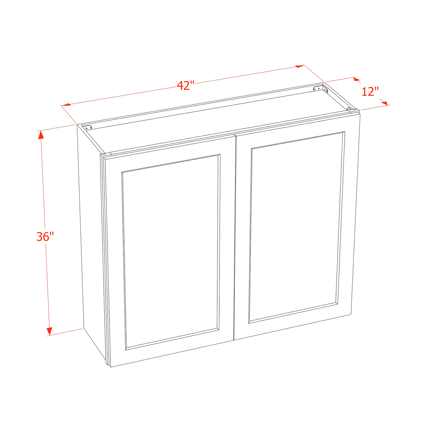 TW-W4236: Creamy White Shaker 42"W x 36"H 2 Doors & 2 Shelves Standard Wall Cabinet