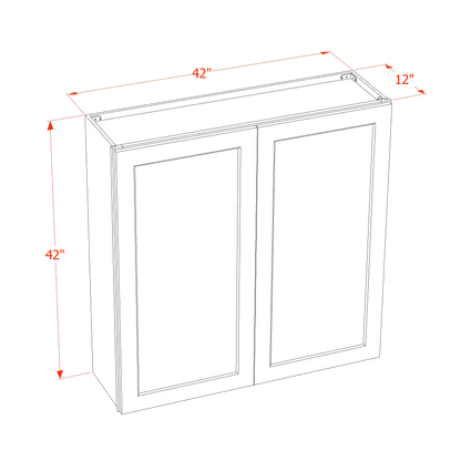 SF-W4242: Frost White Slim Shaker 42"W x 42"H 2 Doors & 3 Shelves Standard Wall Cabinet