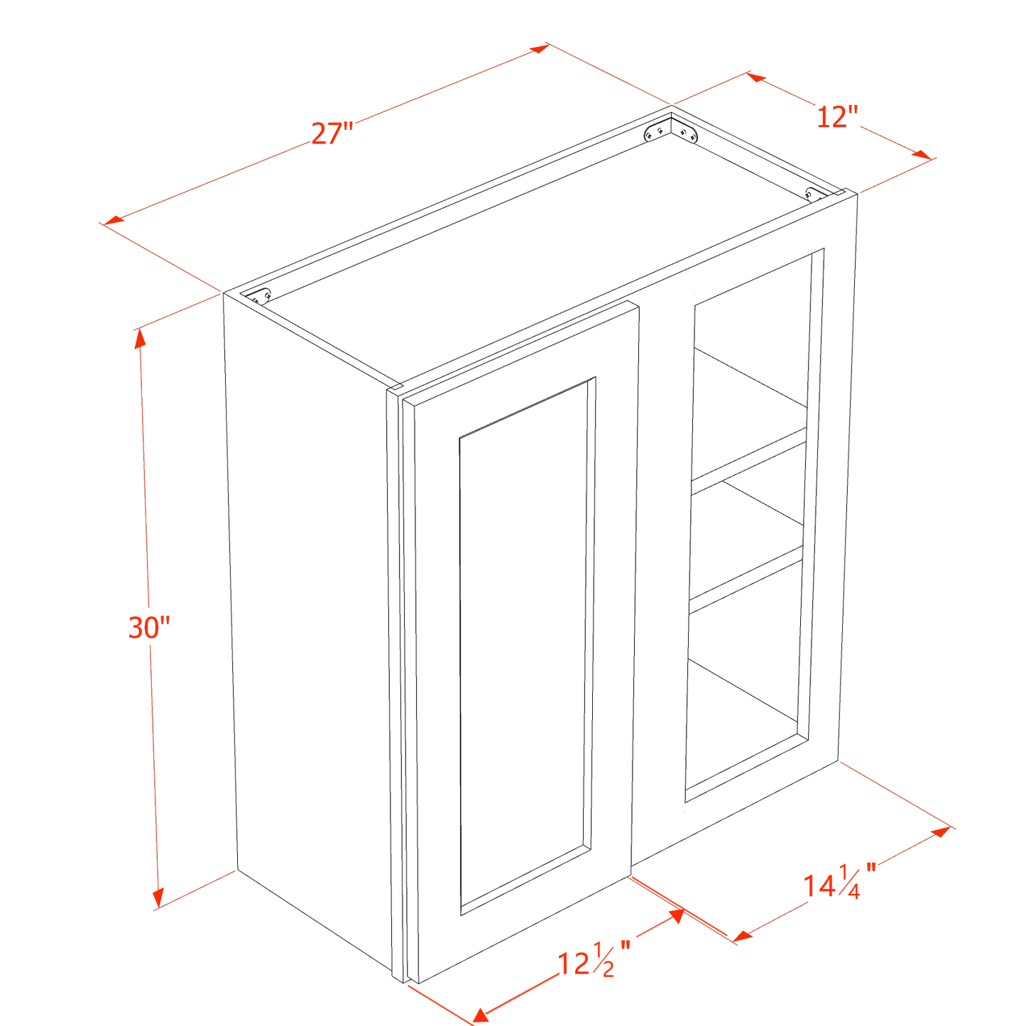 SM-WBC2730: Mocha Brown Slim Shaker 27"W x 30"H 1 Door & 2 Shelves Wall Blind Corner Cabinets