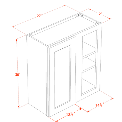 TG-WBC2730: Soft Green Shaker 27"W x 30"H 1 Door & 2 Shelves Wall Blind Corner Cabinets