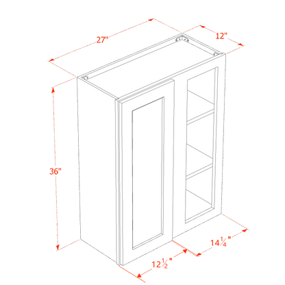 SM-WBC2736: Mocha Brown Slim Shaker 27"W x 36"H 1 Door & 2 Shelves Wall Blind Corner Cabinets