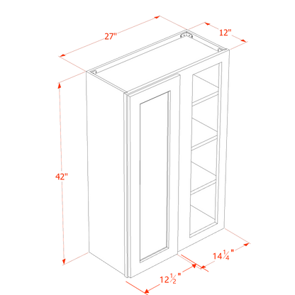 SM-WBC2742: Mocha Brown Slim Shaker 27"W x 42"H 1 Door & 2 Shelves Wall Blind Corner Cabinets