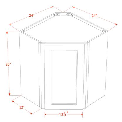 TW-WDC2430: Creamy White Shaker 24"W x 30"H 1 Door & 2 Shelves Diagonal Wall Corner Cabinet