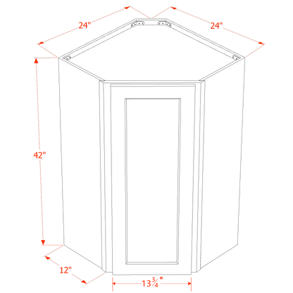 SF-WDC2442: Frost White Slim Shaker 24"W x 42"H 1 Door & 2 Shelves Diagonal Wall Corner Cabinet