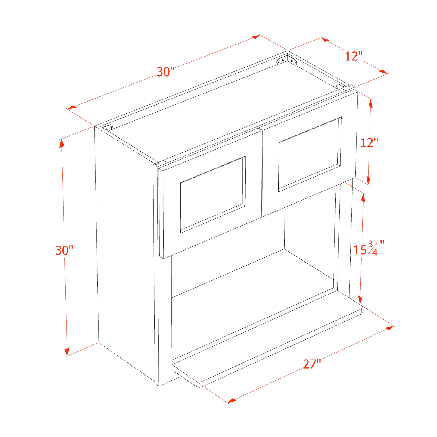 TW-WM3030: Creamy White Shaker 30"W x 30"H 2 Doors Wall Built-in Microwave Cabinets