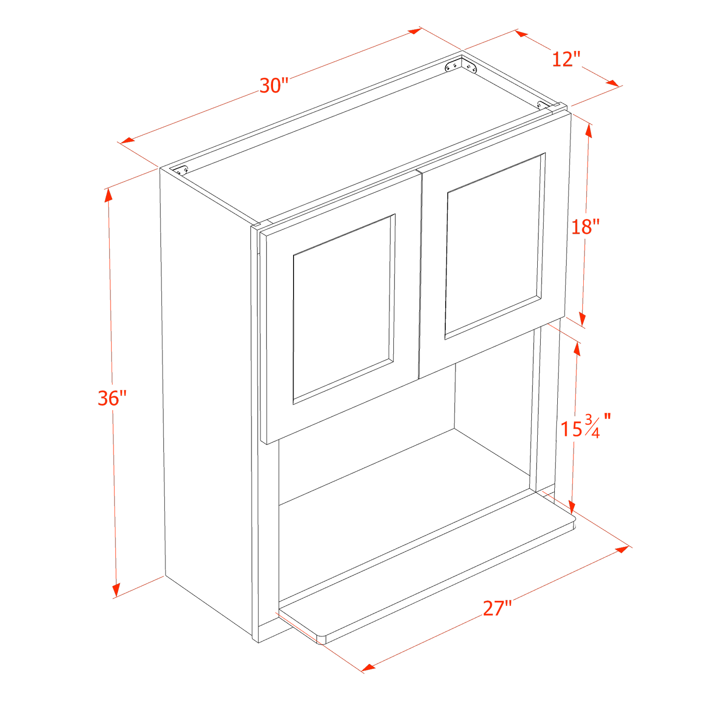 HT-WM3036: Timber Wood Shaker 30"W x 36"H 2 Doors Wall Built-in Microwave Cabinets