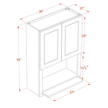 TW-WM3042: Creamy White Shaker 30"W x 42"H 2 Door & 1 Shelf Wall Built-in Microwave Cabinets