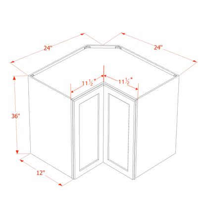 TW-WPC2436: Creamy White Shaker 24"W x 36"H 1 Door & 2 Shelves Pie Cut Wall Corner Cabinet