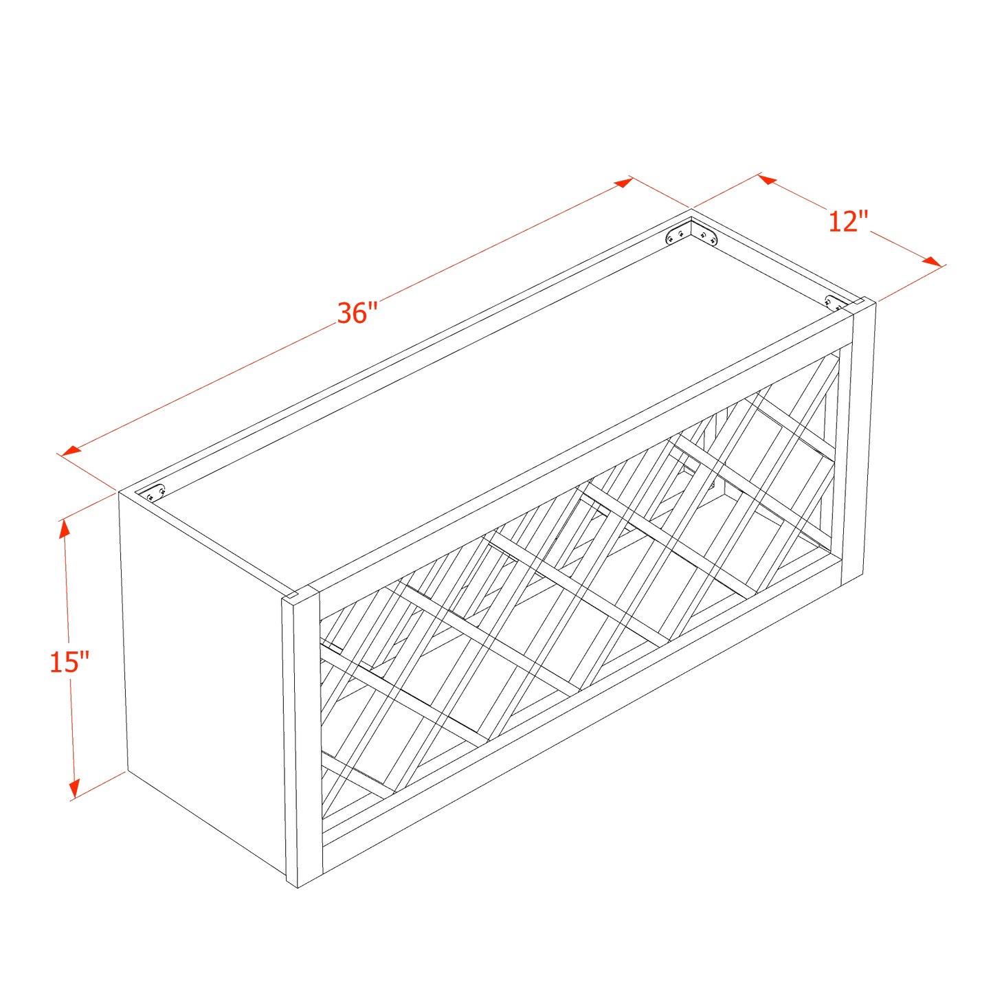 TW-WR3615: Creamy White Shaker 36"W x 15"H x 12"D Wall Wine Rack Incl. Shelf