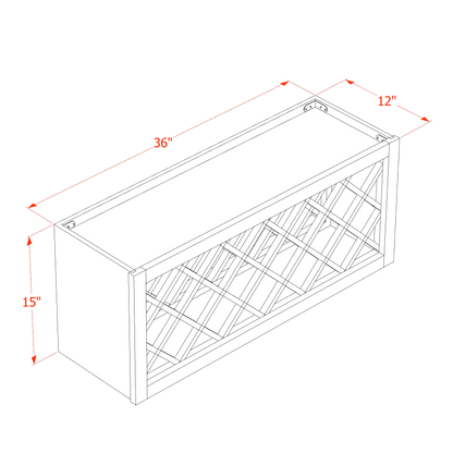 TW-WR3615: Creamy White Shaker 36"W x 15"H x 12"D Wall Wine Rack Incl. Shelf