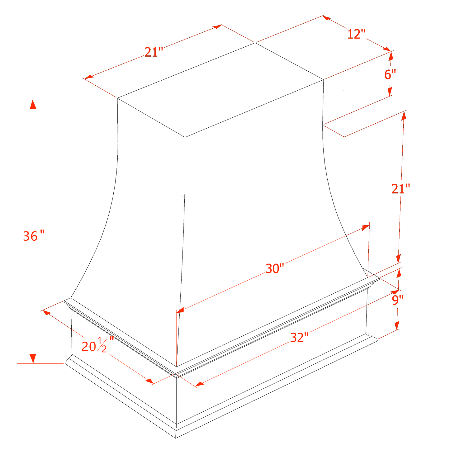 HT-WRH3036: Timber Wood Shaker 30"W x 36"H Wood Wall Mounted Range Hoods