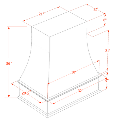 HT-WRH3036: Timber Wood Shaker 30"W x 36"H Wood Wall Mounted Range Hoods