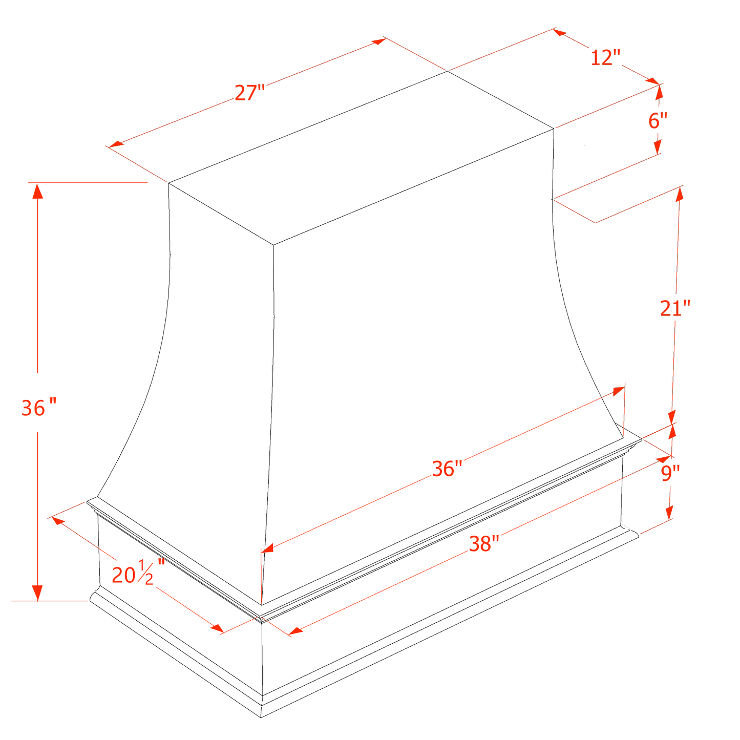 TW-WRH3636: Creamy White Shaker 36"W x 36"H Wood Wall Mounted Range Hoods