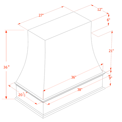 TW-WRH3636: Creamy White Shaker 36"W x 36"H Wood Wall Mounted Range Hoods