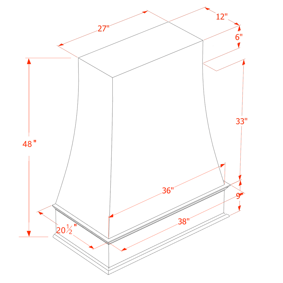 SF-WRH3648: Frost White Slim Shaker 36"W x 48"H Wood Wall Mounted Range Hoods