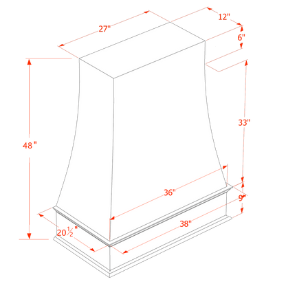 SF-WRH3648: Frost White Slim Shaker 36"W x 48"H Wood Wall Mounted Range Hoods