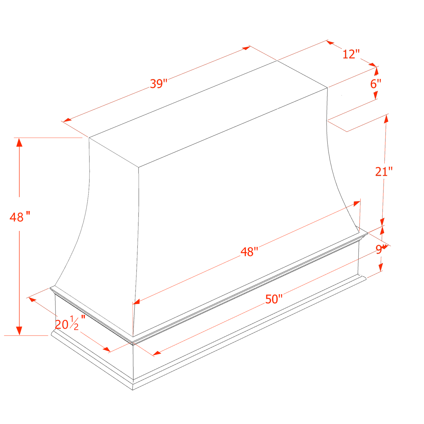 SF-WRH3648: Frost White Slim Shaker 36"W x 48"H Wood Wall Mounted Range Hoods