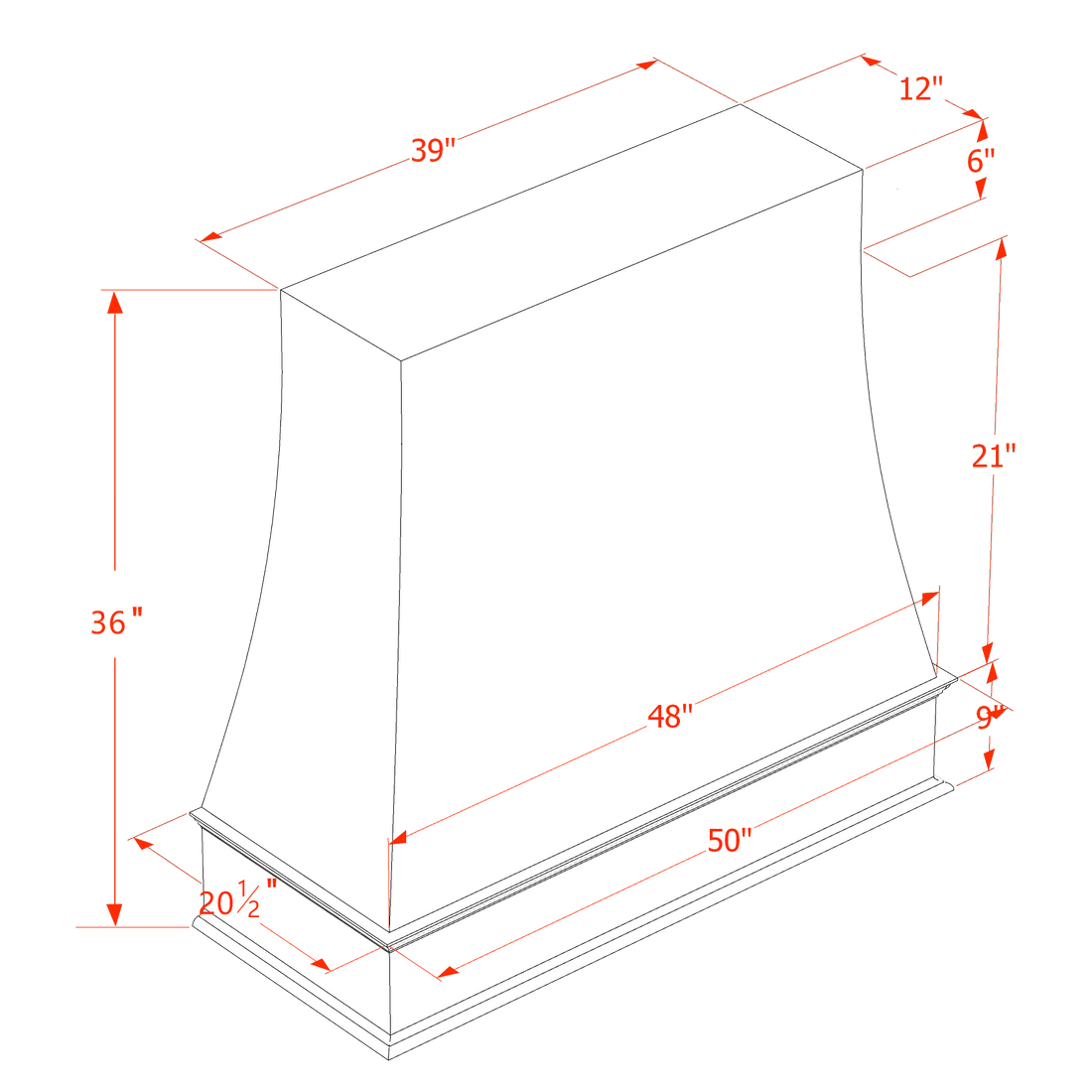 HT-WRH4836: Timber Wood Shaker 48"W x 36"H Wood Wall Mounted Range Hoods