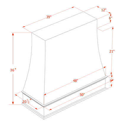 HT-WRH4836: Timber Wood Shaker 48"W x 36"H Wood Wall Mounted Range Hoods