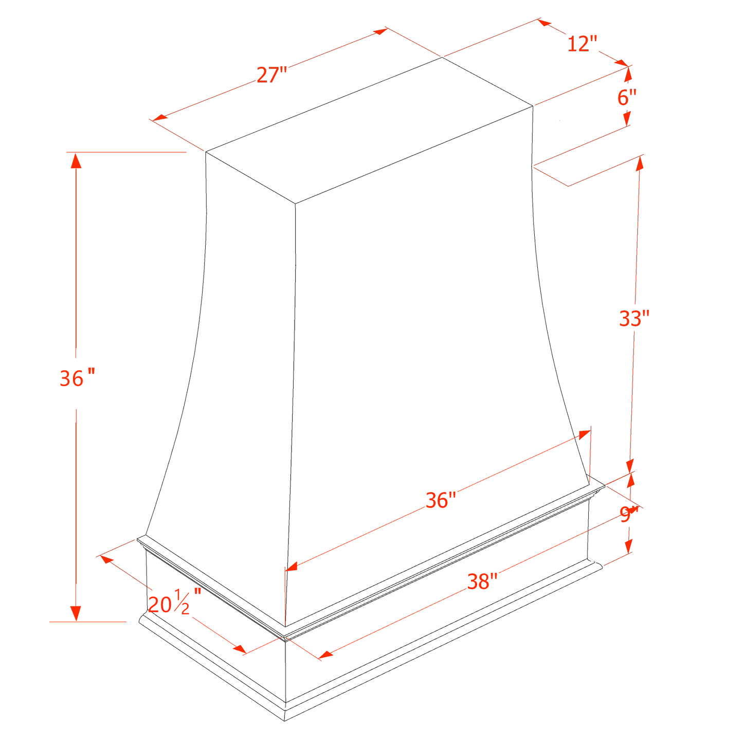 TW-WRH4836: Creamy White Shaker 48"W x 36"H Wood Wall Mounted Range Hoods