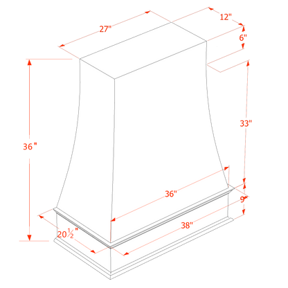 TW-WRH4836: Creamy White Shaker 48"W x 36"H Wood Wall Mounted Range Hoods