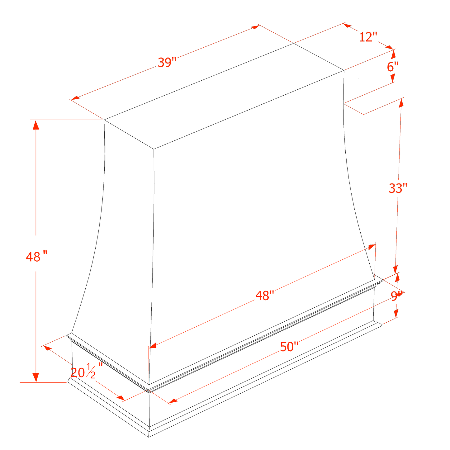 SF-WRH4848: Frost White Slim Shaker 48"W x 48"H Wood Wall Mounted Range Hoods