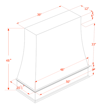 TW-WRH4848: Creamy White Shaker 48"W x 48"H Wood Wall Mounted Range Hoods