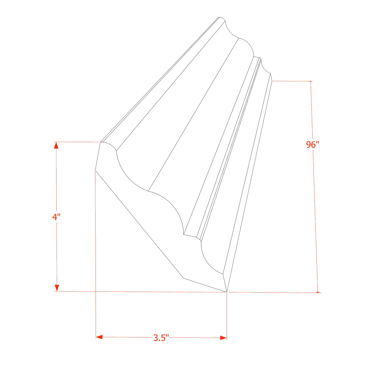 HT-CM6: Timber Wood Shaker 96"W x 3-1/2"H x 2-1/2"D Crown Molding