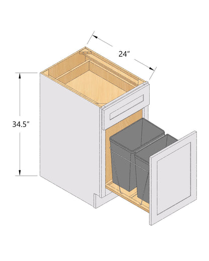 HA-B18TR: Ash Gray Shaker 18" 1 Drawer Trash Pull Out Base Cabinets