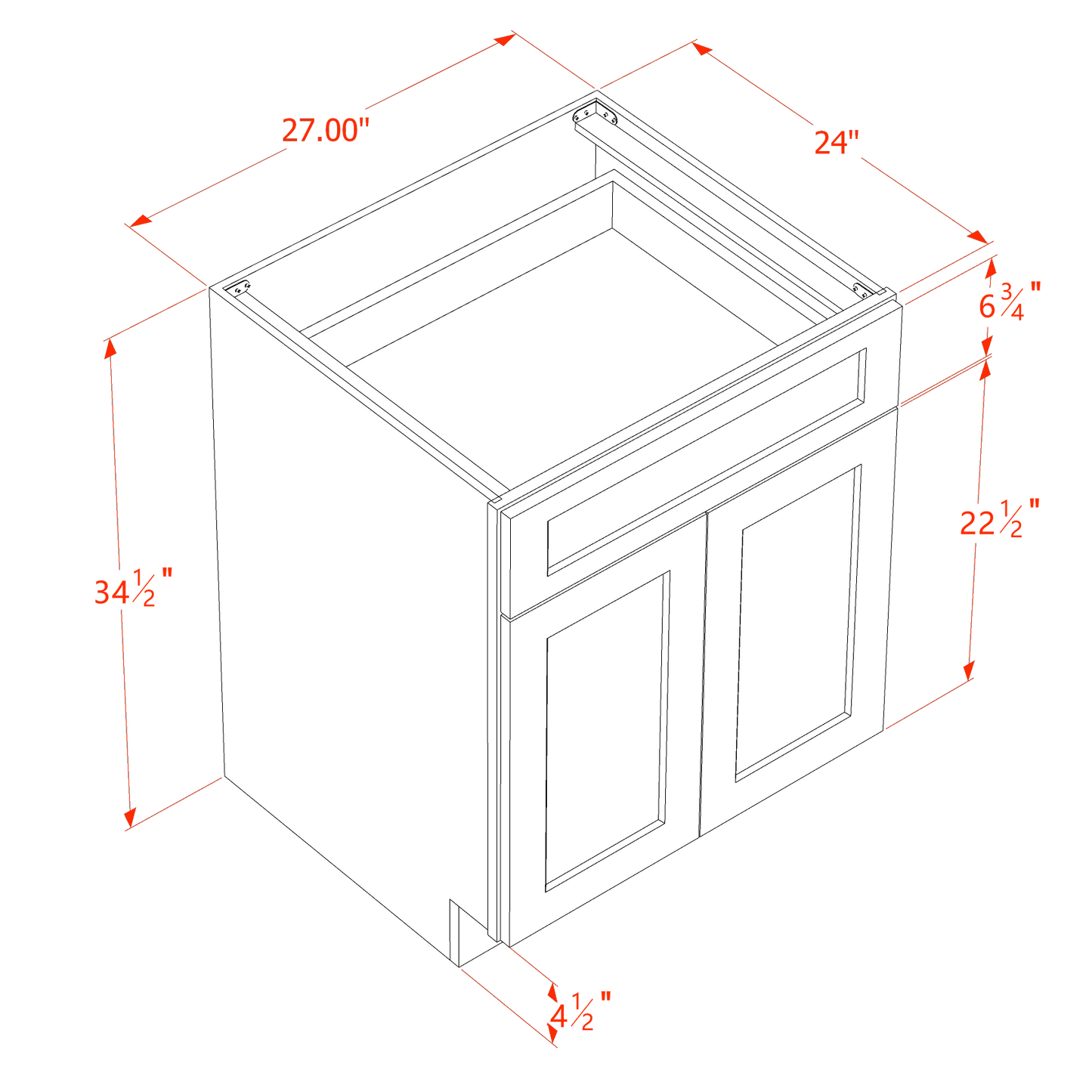 HA-B27: Ash Gray Shaker 27" 1 Drawer 2 Doors Standard Base Cabinet