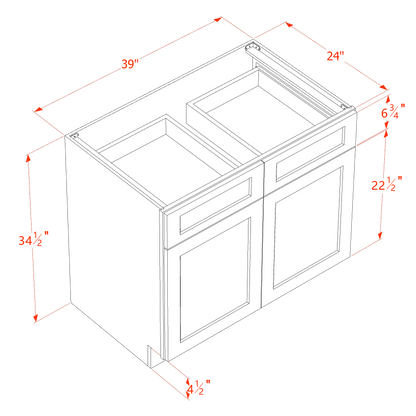 HA-B39: Ash Gray Shaker 39" 2 Drawers 2 Doors Standard Base Cabinet