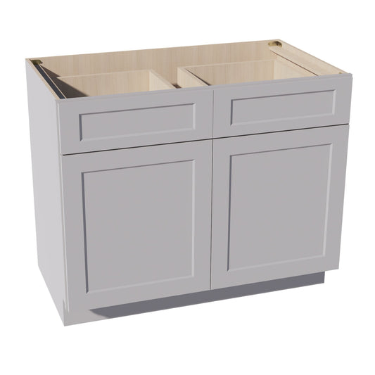 HA-B42: Ash Gray Shaker 42" 2 Drawers 2 Doors Standard Base Cabinet