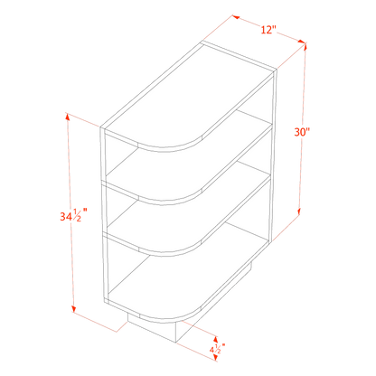 HA-BES12R: Ash Gray Shaker 12" 4 Shelves End Shelf Corner Base Cabinets (Right Open)