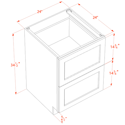 HA-DB24-2: Ash Gray Shaker 24" 2 Drawers Base Cabinet