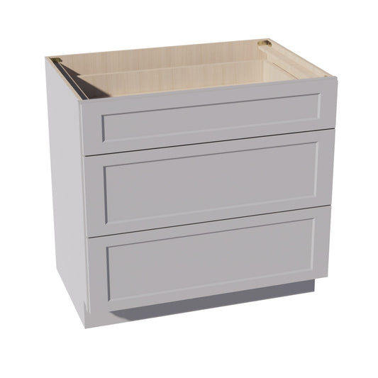 HA-DB36: Ash Gray Shaker 36" 3 Drawers Base Cabinet