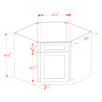 HA-DSB42: Ash Gray Shaker 42" 1 Door & 1 False Drawer Corner Sink Base Cabinet