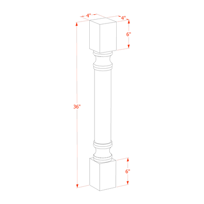 HA-RP436: Ash Gray Shaker 04"W x 36"H x 04"D Round Roman Pillar