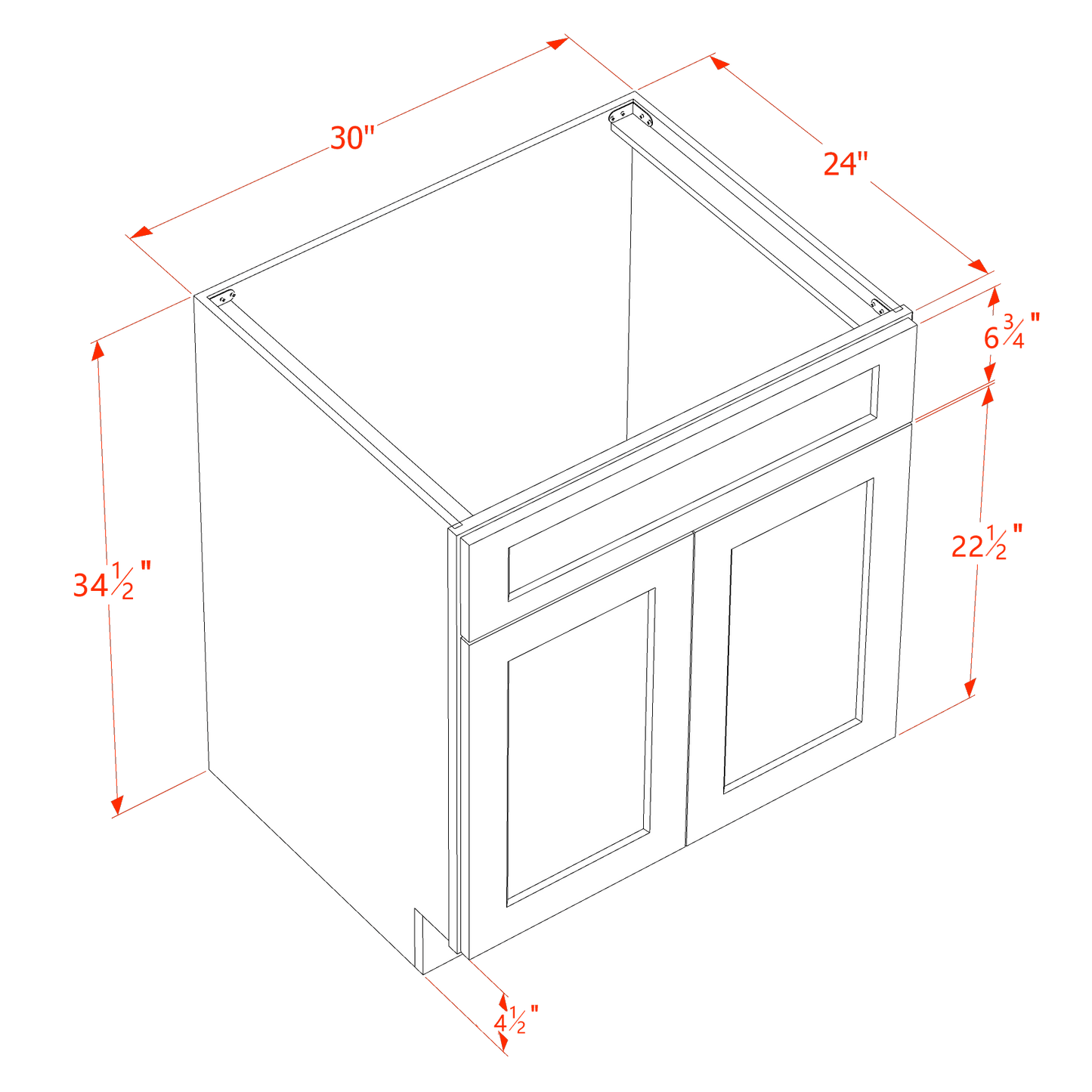 HA-SB30: Ash Gray Shaker 30" 2 Doors 1 False Drawer Sink Base Cabinet