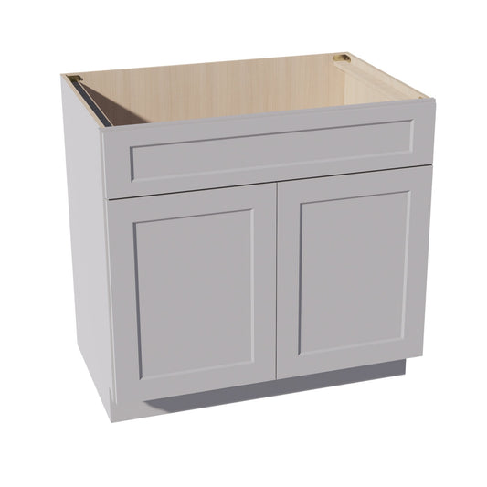 HA-SB36: Ash Gray Shaker 36" 2 Doors 1 False Drawer Sink Base Cabinet