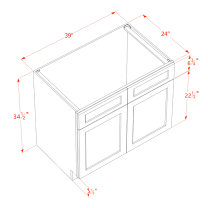 HA-SB39: Ash Gray Shaker 39" 2 Doors 2 False Drawers Sink Base Cabinet