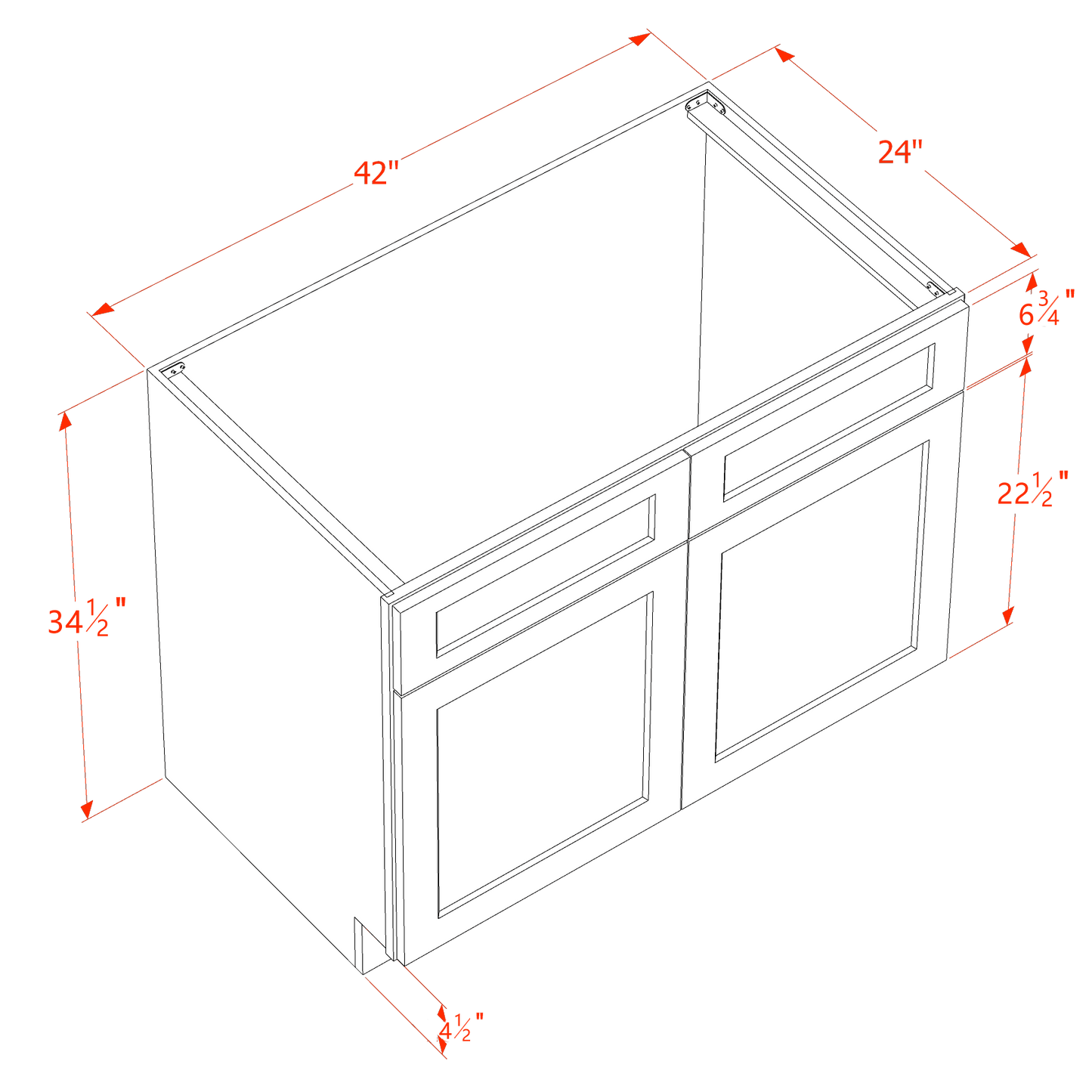 HA-SB42: Ash Gray Shaker 42" 2 Doors 2 False Drawers Sink Base Cabinet